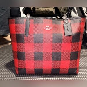 Coach tote Bag in Red and Black Plaid